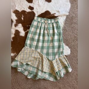 Urban Outfitters Claire Mixed Plaid Ruffle Midi Skirt